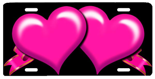 Pink Hearts With Ribbons - Dolphin Hearts (red) Airbrush License Plate Free Personalization (600x400)
