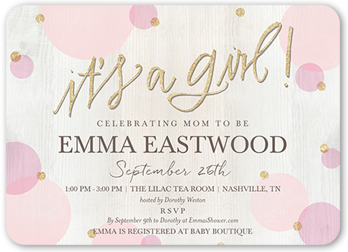 Newborn Confetti Girl Baby Shower Invitation - Calligraphy (500x362)