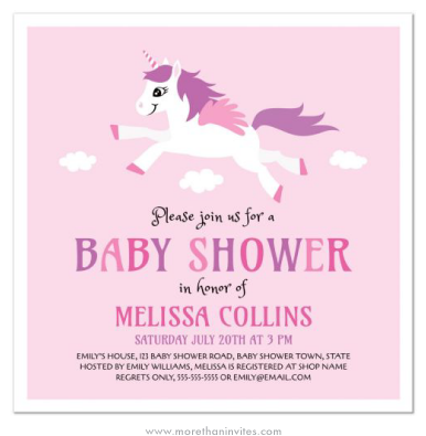 Unicorn Baby Shower Invitation For Baby Girls - Baby Shower (400x420)