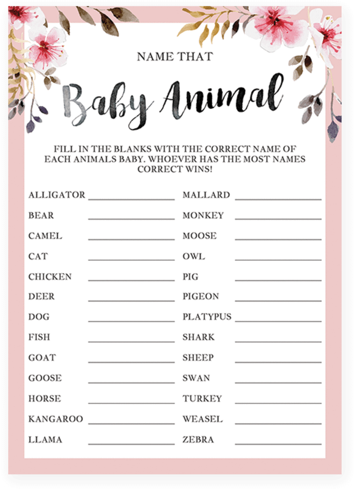Blush Floral Baby Shower Game Name That Animal By Littlesizzle - Baby Shower Emoji Game (819x1024)