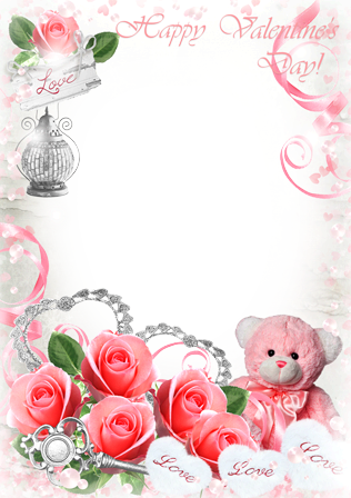 Valentine's Card With Pink Hearts And Roses - Customize Ladies Purse With Your Own (316x448)