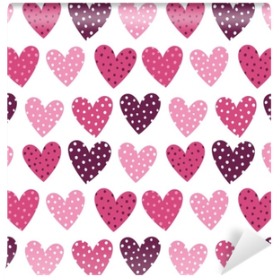 Cute Pink Hearts With Dots Seamless Pattern Wall Mural - Corazones Rosas (400x400)