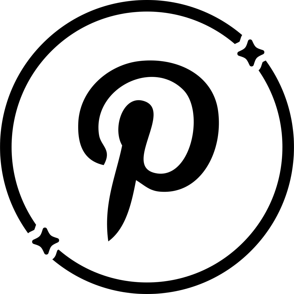 Pinterest Share Icon - Black And White Logo (1196x1196)