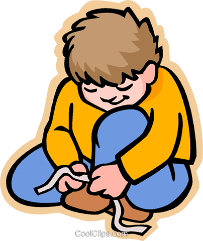 Boy Tying Shoe Laces Royalty Free Vector Clip Art Illustration - Tying Shoes Clip Art (587x700)