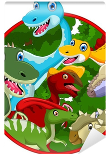 Dinosaur Cartoon Collection In Frame Wall Mural • Pixers® - Dinossauro Desenho Com Fundo (400x400)