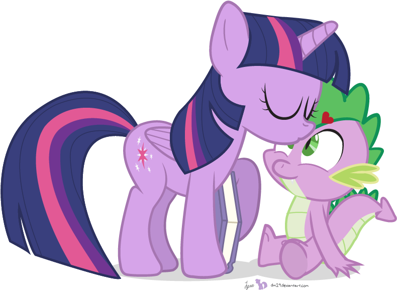 Smooch, Spike, Spikelove, Straight, Transparent Background, - My Little Pony Twilight Sparkle And Spike (810x630)