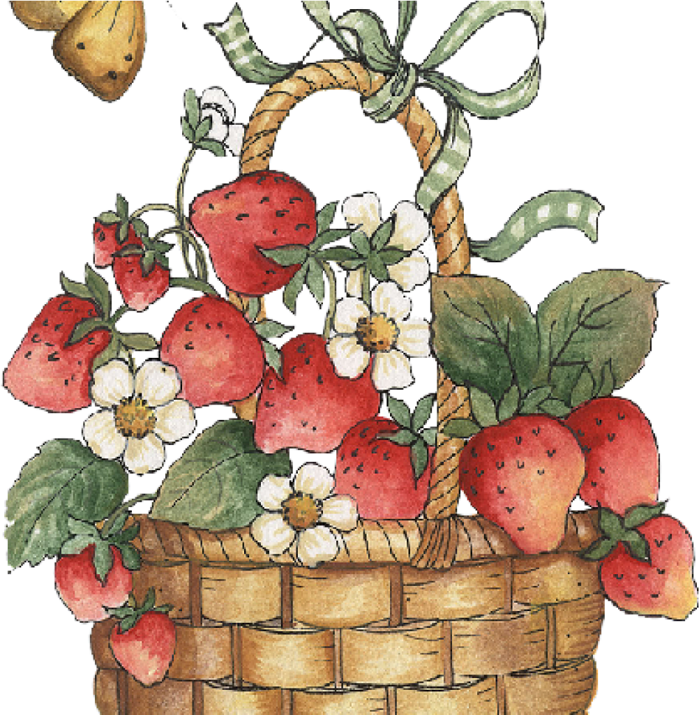 Gift Basket Clip Art Basket With Strawberries And Butterfly - Basket Of Strawberries Clipart (1024x1024)