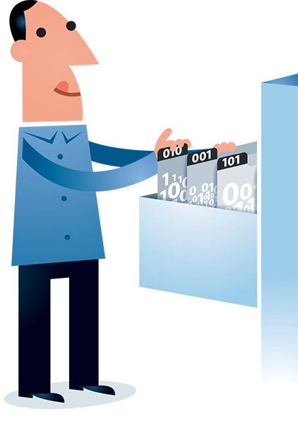 Illustration Of Man Browsing Electronic Records - Organize Data (422x600)