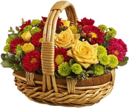 Pink And Yellow Flowers With - Fall Flowers Arrangements In Baskets (445x378)