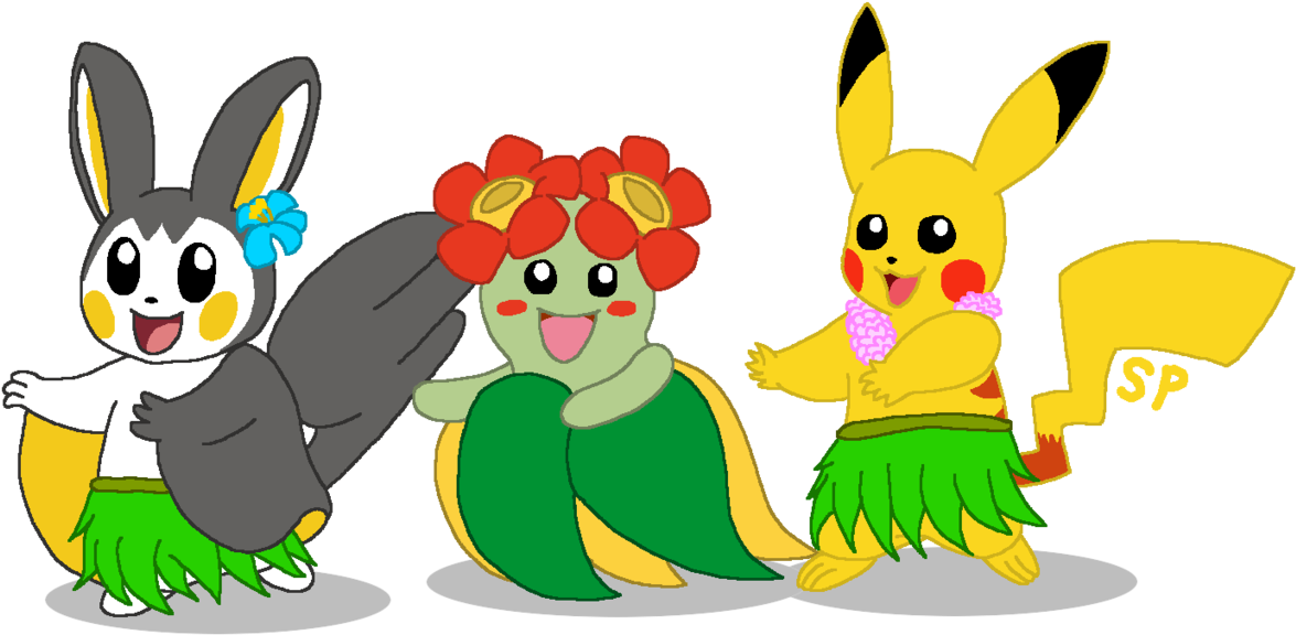Hula Dancing Pokemon By Snowpointart - Pikachu Grass Skirt (1250x638)