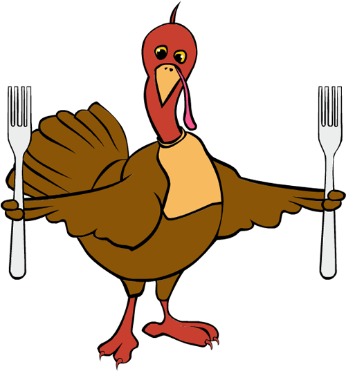 Clip Art Thanksgiving Turkey Forks - Turkey With Knife And Fork (600x630)