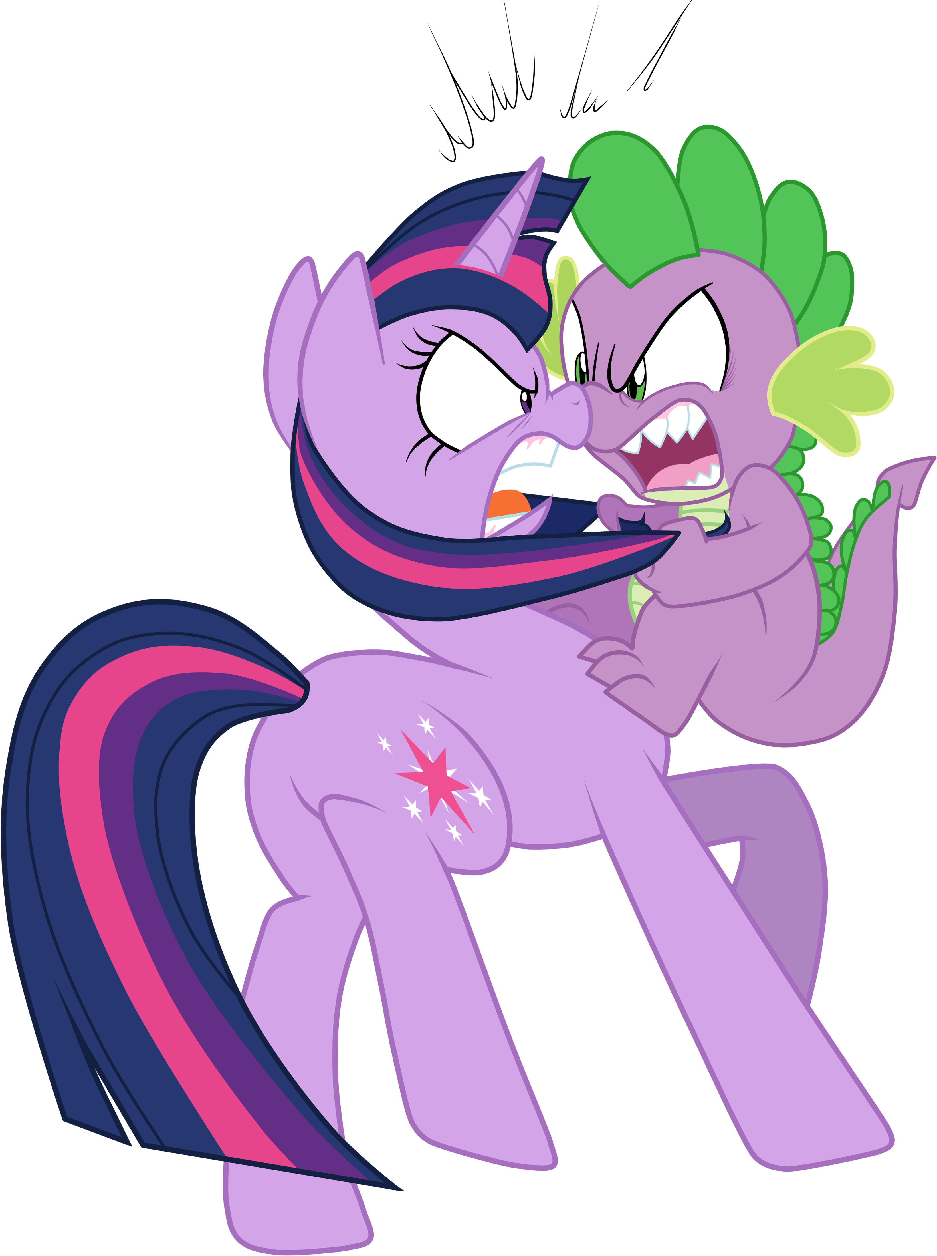 Pony Fluttershy Pink Mammal Fictional Character Purple - Twilight And Spike Fight (3584x4462)