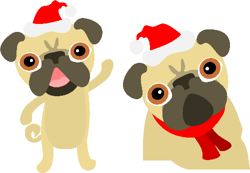 Pug Christmas - Christmas Pug Clipart (500x347)
