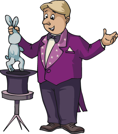 Magician Clipart Animated - Magician Pulling Rabbit Out Of Hat Clipart (378x432)
