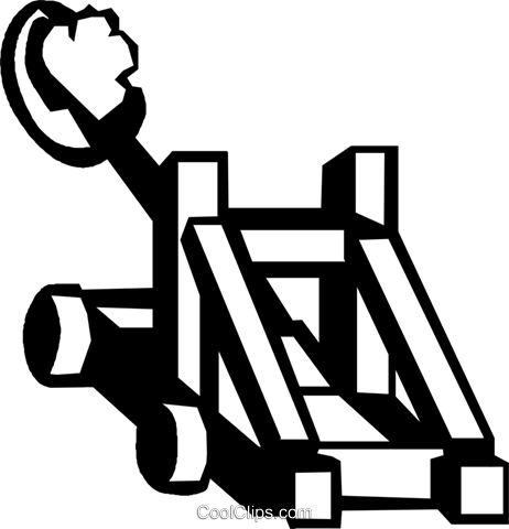 Catapults Royalty Free Vector Clip Art Illustration - Clipart Black And White Catapult (462x480)