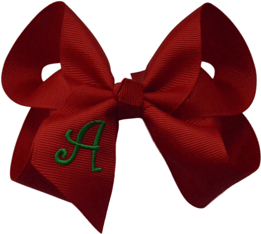 5 Inch Red Bow With Green Initial - Red (600x600)
