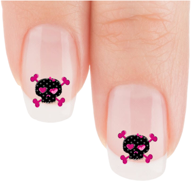 Pink Hearts Skully Nail Art Decals - Nail Polish (480x383)