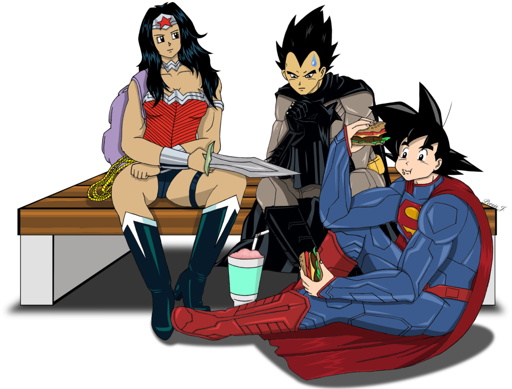 Goku/vegeta/ichigo As Superman/batman/wonder Woman - Vegeta And Wonder Woman (1024x779)