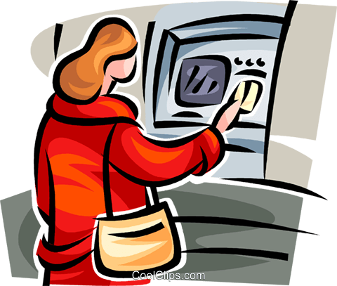 Woman At An Atm/bank Machine Royalty Free Vector Clip - Woman At An Atm/bank Machine Royalty Free Vector Clip (480x407)