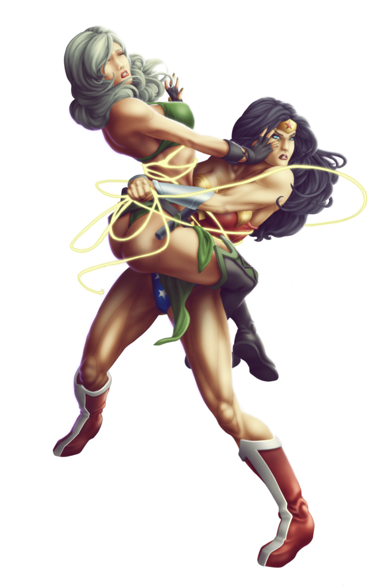 Commish - Bearhug Wonder Woman Vs She Hulk (800x1179)