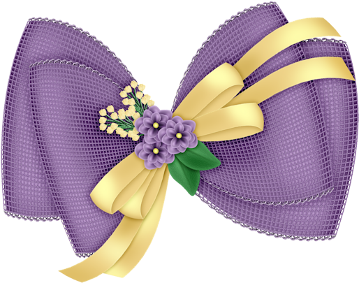Beautiful Transparent Purple Bow With Flowers Clipart - Blue Png Ribbon Folower (551x460)