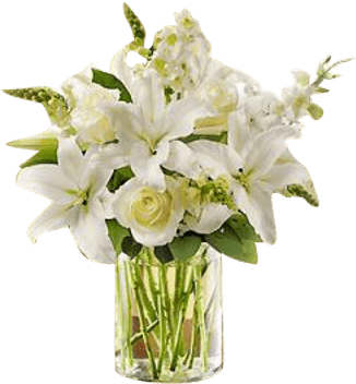 Small Bouquet Of Lilies In A Vase - Classic All White Arrangement For Sympathy - Flowers (400x400)