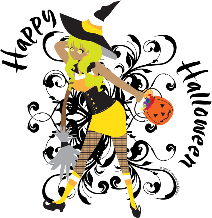 Halloween Candy Corn Witch By Meistervondraught - Glücklicher Süßigkeits-mais-mädchen-wirbel Grußkarte (900x736)