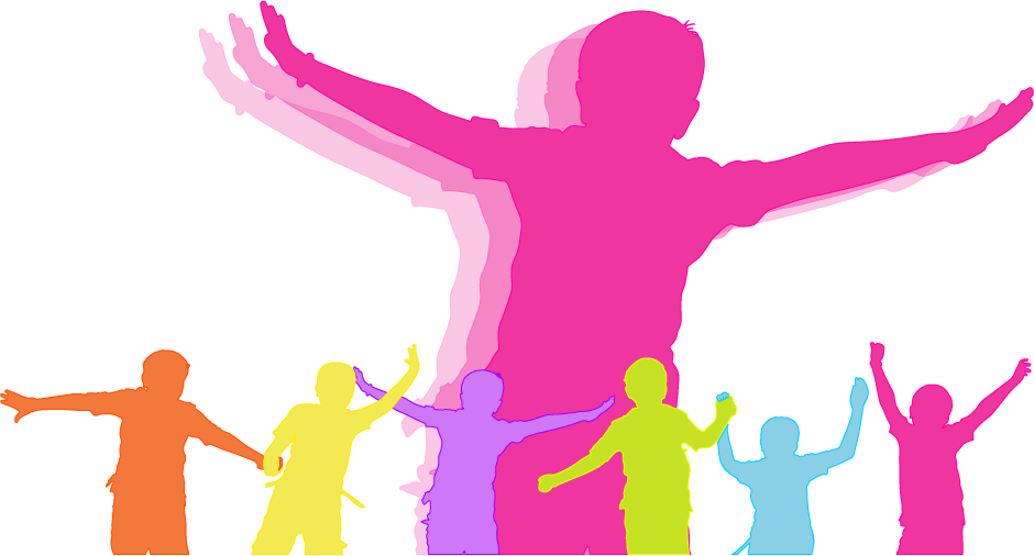 Happy Children Silhouettes Figure - Niños Silueta Color (940x506)