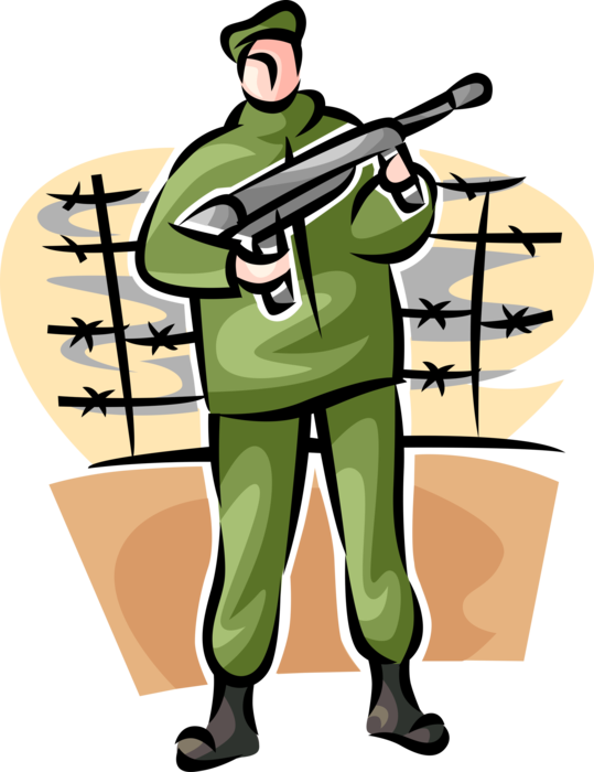 Vector Illustration Of Heavily Armed United States - Shoot Rifle (539x700)