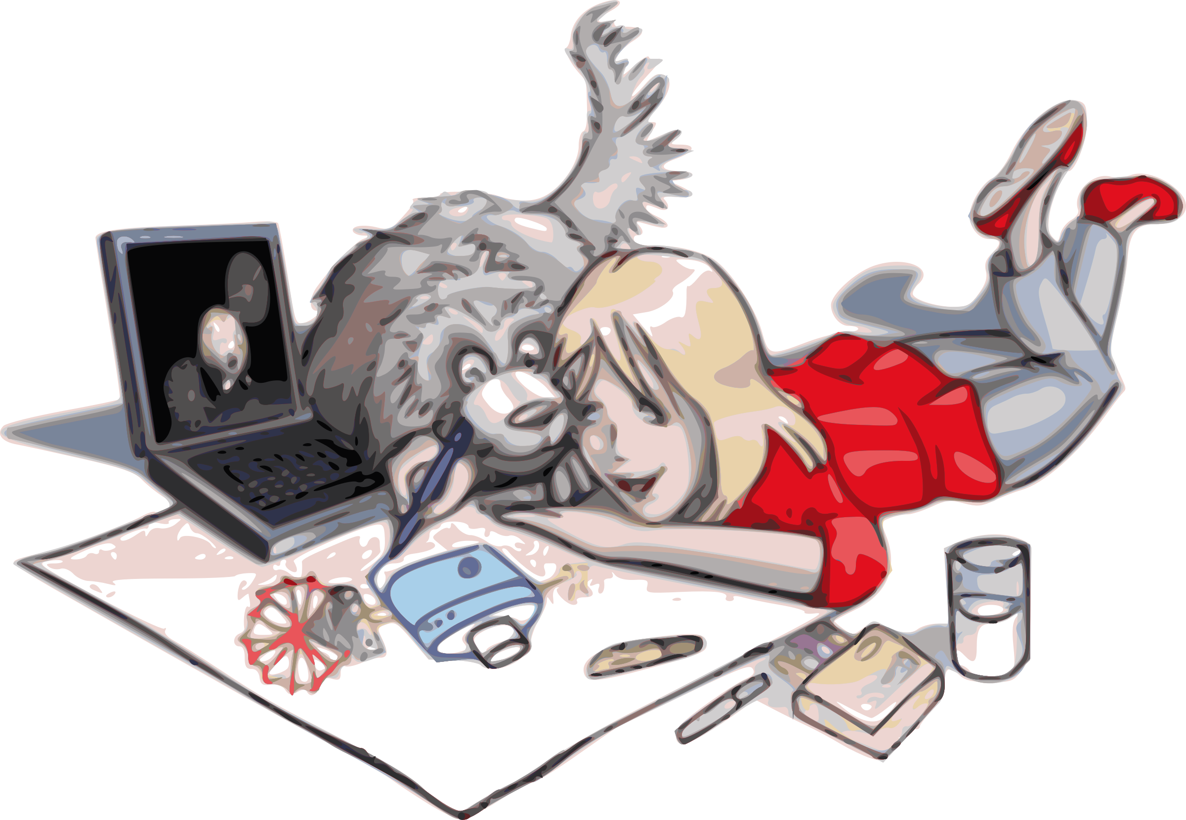 Clipart Of A Girl Drawing - Dog And Girl Drawing (2400x1660)