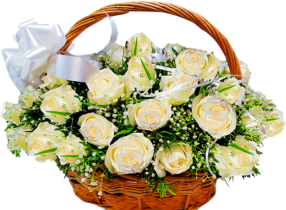 50 White Roses Basket - Rose (600x756)