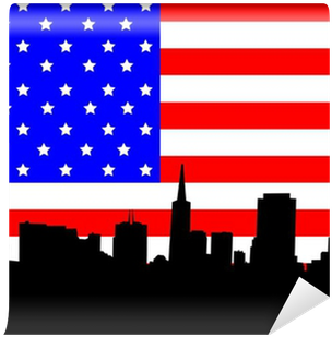 San Francisco Skyline Against American Flag Wall Mural - American Flag (400x400)