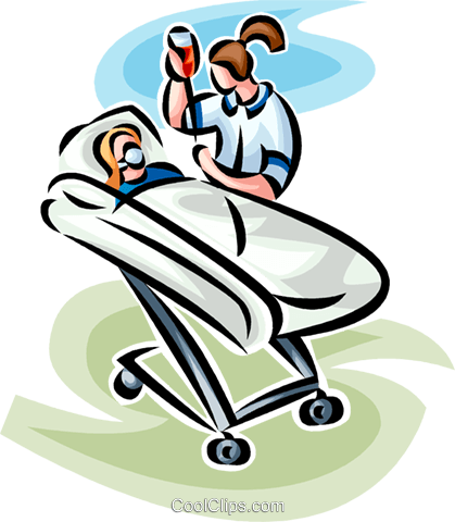 Woman In A Hospital Bed Royalty Free Vector Clip Art - Recovery Room Clipart (419x480)