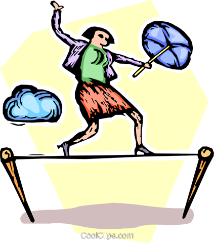 Businesswoman Walking A Tightrope Royalty Free Vector - Businesswoman Walking A Tightrope Royalty Free Vector (423x480)