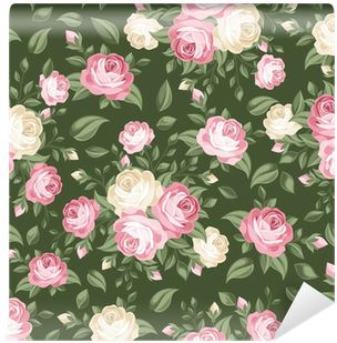 Seamless Pattern With Pink And White Roses - Starry Bead Pendant& Antiqued Silver Chain, Beaded (400x400)
