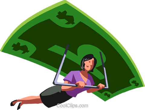 Businesswoman Paragliding On Her Money Royalty Free - Glenora Bears (480x364)