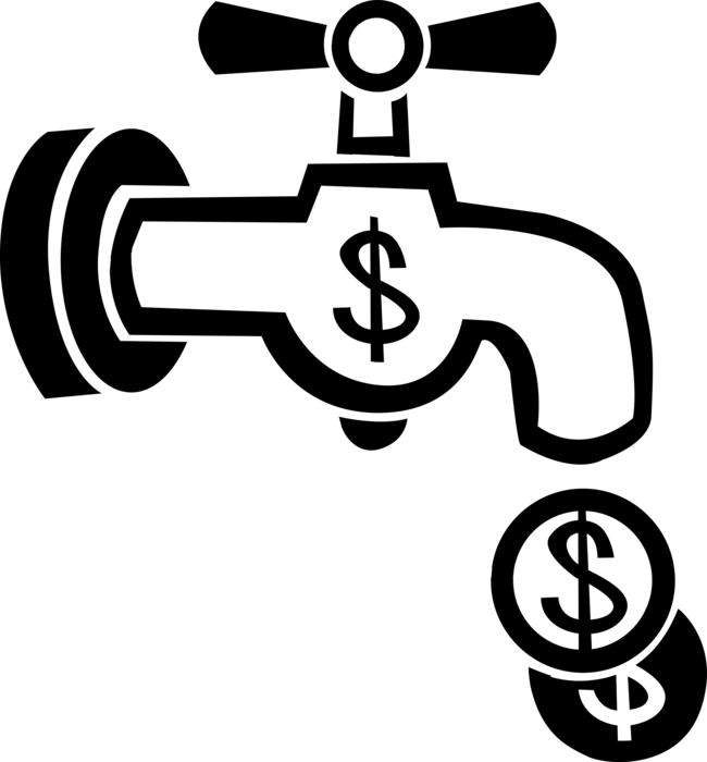Vector Illustration Of Flushing Money Down The Drain - Torneira Com Moeda Png (650x700)
