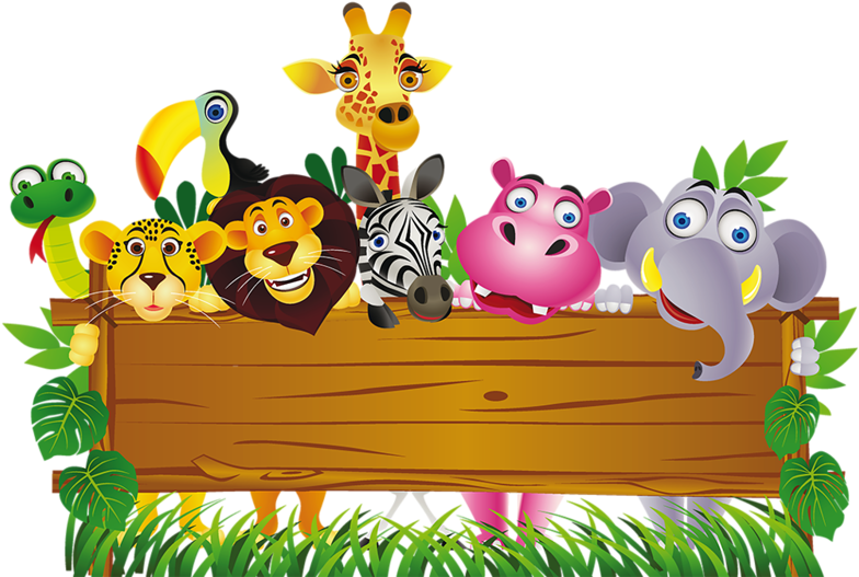 Cute Cartoon Animals And Billboard Vector - Jungle Animals Cartoon (800x538)