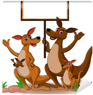 Funny Family Kangaroo Cartoon With Blank Board Wall - Family Of Kangaroos Cartoon (400x400)