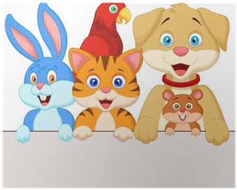 Cartoon Pet Animals Holding Blank Paper Poster • Pixers® - Cartoon Pet Animals Holding Blank (400x400)