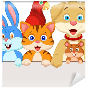 Cartoon Pet Animals Holding Blank Paper Wall Mural - Cartoon Pet Animals Holding Blank (400x400)