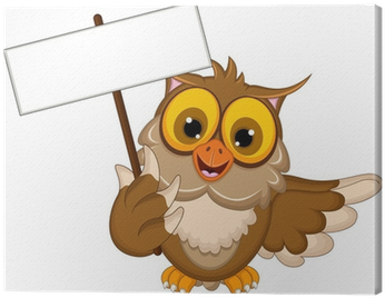 Cute Owl Cartoon Holding Blank Sign Canvas Print • - Eule Cartoon (400x400)