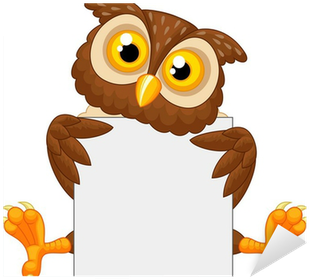 Cute Owl Cartoon Holding Blank Sign Sticker • Pixers® - Owl Png Cartoon (400x400)