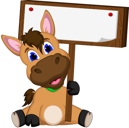 Etiquettes,scraps,png - Cartoon Horse Holding Sign (500x495)