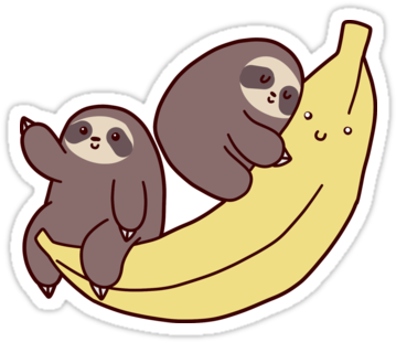 Sloths And Giant Banana" Stickers By Saradaboru - Sloth On A Banana (375x360)