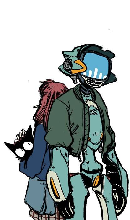 Gif Illustration Art Anime Flcl Mamimi Fooly Cooly - Anime Robot Friend (477x700)