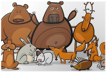 Wild Forest Animals Group Cartoon Illustration Poster - Forest Animals Coloring Book (400x400)
