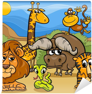 Wild Animals Group Cartoon Illustration Wall Mural - Zoo Animali Da Colorare (400x400)