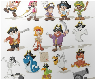 Group Of Cartoon Pirates With Funny Animals Poster - عکس کارتونی دزد دریایی (400x400)