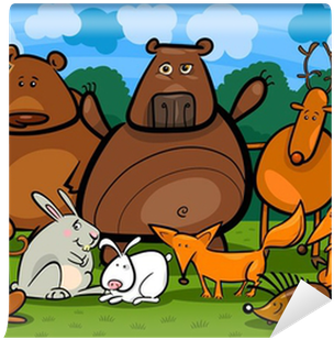 Wild Forest Animals Group Cartoon Illustration Wall - Forest Animals Coloring Book (400x400)